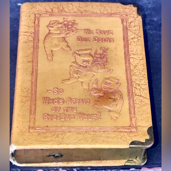 Vintage 1923 Zell 3 Little Pigs So Who’s Afraid of the BIG BAD WOLF Coin Bank - Picture 4 of 8